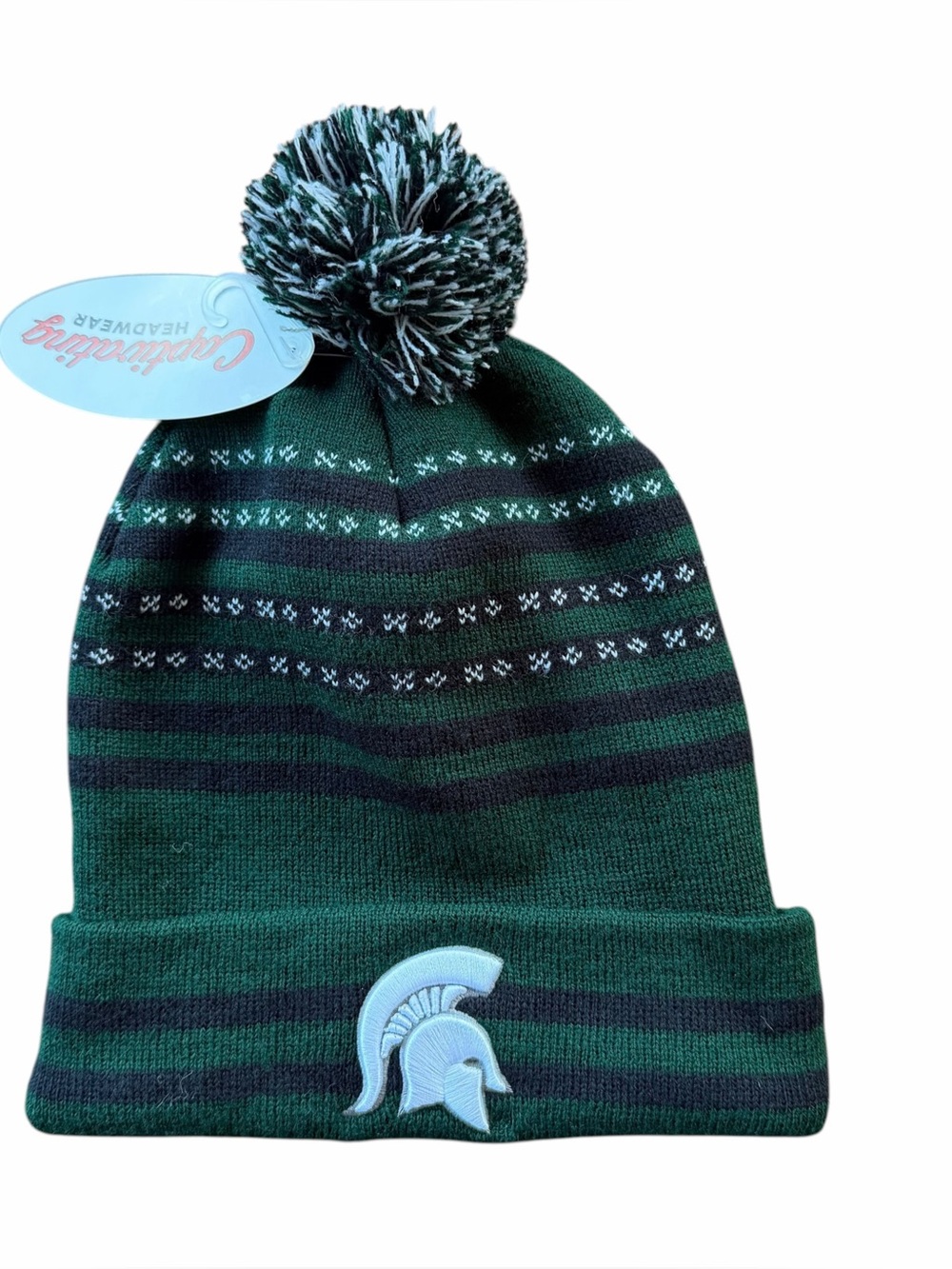 Michigan State Spartans Beanie One Size Green Pom Knit Hat College NCAA NWT